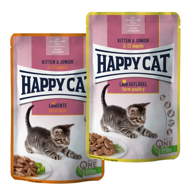 HAPPY CAT Pouch Szósz Kitten and Junior szószos eledel