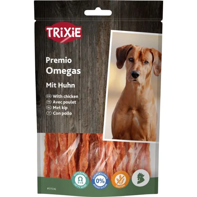 TRIXIE Premio Omega Stripes jutalomfalat (csirkemell) kutyáknak