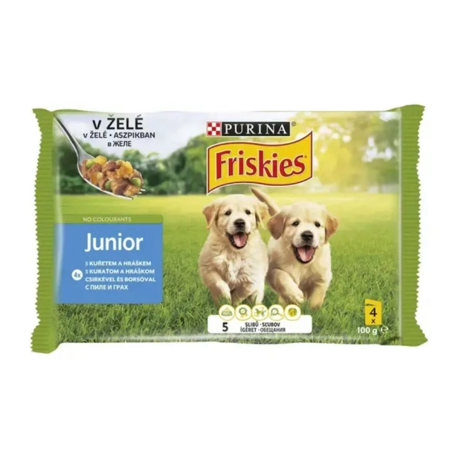 FRISKIES Junior aszpikos válogatás eledel csirkével kölyökkutyáknak (4x100g)