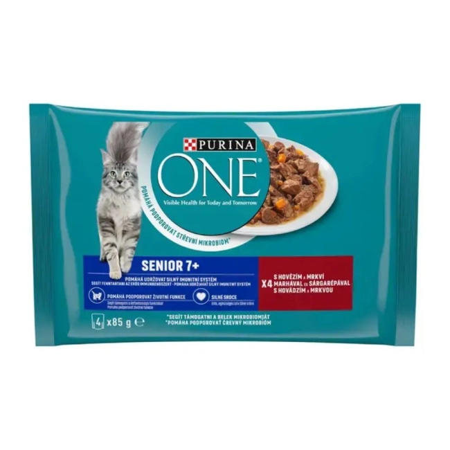 PURINA ONE Senior 7+ nedveseledel marhával és sárgarépával (4x85g)