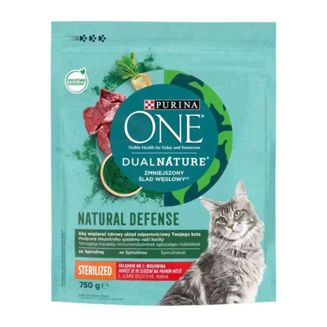 PURINA ONE DualNature Spirulina Steril marhával felnőtt macskáknak (750 g)