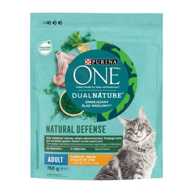 PURINA ONE DualNature Spirulina Adult csirkével száraz macskaeledel (750 g)