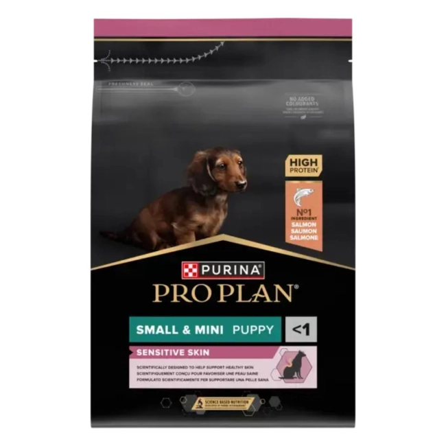 PRO PLAN Small & Mini Puppy SENSITIVE SKIN lazacban gazdag szárazeledel (3 kg)