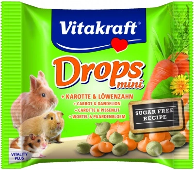 Vitakraft Mini Drops jutalomfalat sárgarépával és gyermekláncfűvel 40 g