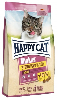 Happy Cat Minkas Sterilised Poultry - szárazeledel baromfival macskák számára 10 kg