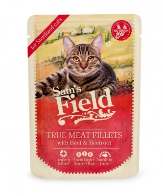 Sam's Field True Meat Fillets for sterilized cats - Beef & Beetroot alutasakos eledel 85 g