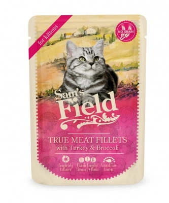 Sam's Field True Meat Fillets for kittens - Turkey & Broccoli alutasakos eledel 85 g