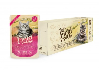 Sam's Field True Meat Fillets for kittens - Turkey & Broccoli alutasakos eledel 24 x 85 g