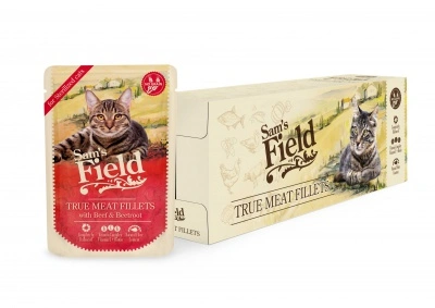 Sam's Field True Meat Fillets for sterilized cats - Beef & Beetroot alutasakos eledel 24 x 85 g