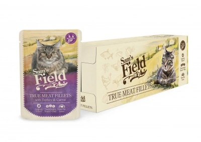 Sam's Field nedves állateledel macskák részére pulyka-répa ízesítéssel 24 x 85 g