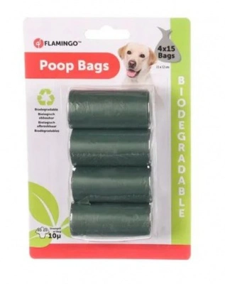 Flamingo bio (lebomló) kutyagumigyűjtő zacskó - zöld 4 x 15 db
