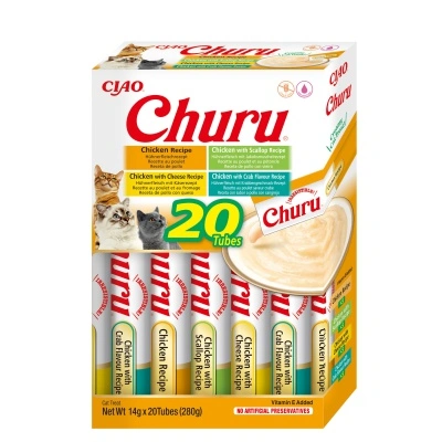 Inaba Cat Ciao Churu Püré - csirkés válogatás (csirke, sajt, fésűkagyló, rák) 20 x 14 g