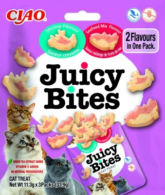Inaba Cat Juicy Bites - garnélarák és tenger gyümölcsei 3 x 11.3 g