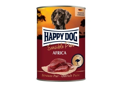 Happy Dog pur konzerv strucc ízesítésű nedves állateledel felnőtt kutyák számára 6x400 g 900 ml