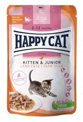 Happy Cat pouch szósz kitten-junior kacsa macskák részére 85 g