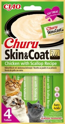 Inaba Cat Churu Skin&Coat - csirke-fésűkagyló 4 x 14 g