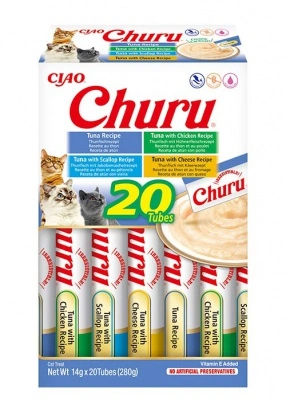 Inaba Cat Churu Ciao tonhalas mix - tonhal-csirke-fésűkagyló-sajt 20 x 14 g