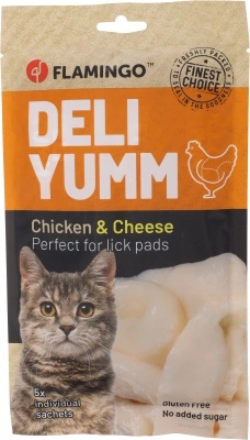 Flamingo Deli Yumm Snack - csirkés-sajtos püré macskáknak 5 x 14 g