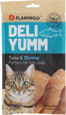 Flamingo Deli Yumm Snack - tonhalas-garnélás püré macskáknak 5 x 14 g