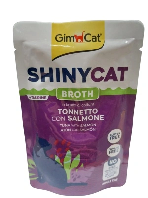 GimCat ShinyCat Broth Tonnetto con Salmone - leves tonhallal és lazaccal 70 g