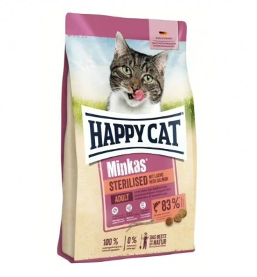 Happy Cat Minkas Sterilised Salmon - szárazeledel lazaccal macskák számára 4 kg