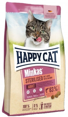 Happy Cat Minkas Sterilised Salmon - szárazeledel lazaccal macskák számára 10 kg