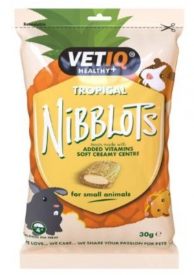 Mark&Chappell VetIQ Nibblots Tropical - trópusi gyümölcs ízesítésű falatkák kisállatoknak 30 g