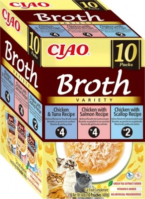 Inaba Cat Broth Variety - csirke-lazac, csirke-tonhal, csirke-fésűkagyló 10 x 40 g