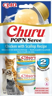 Inaba Cat Churu Pop'n Serve Chicken & Scallop - csirke-fésűkagyló 2 x 35 g