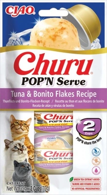 Inaba Cat Churu Pop'n Serve Tuna & Bonito Flakes - tonhal-bonito 2 x 35 g
