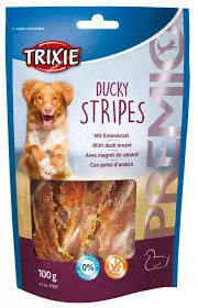TRIXIE Premio Ducky Stripes jutalomfalat (kacsamell) kutyáknak (100g)