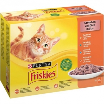 FRISKIES Szószban csirkével/kacsával/lazaccal/pulykával macskaeledel