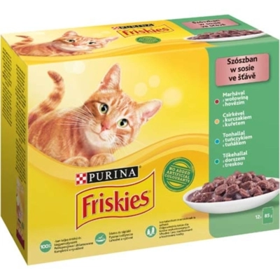 FRISKIES Szószban marhával/csirkével/tonhallal/tőkehallal macskaeledel